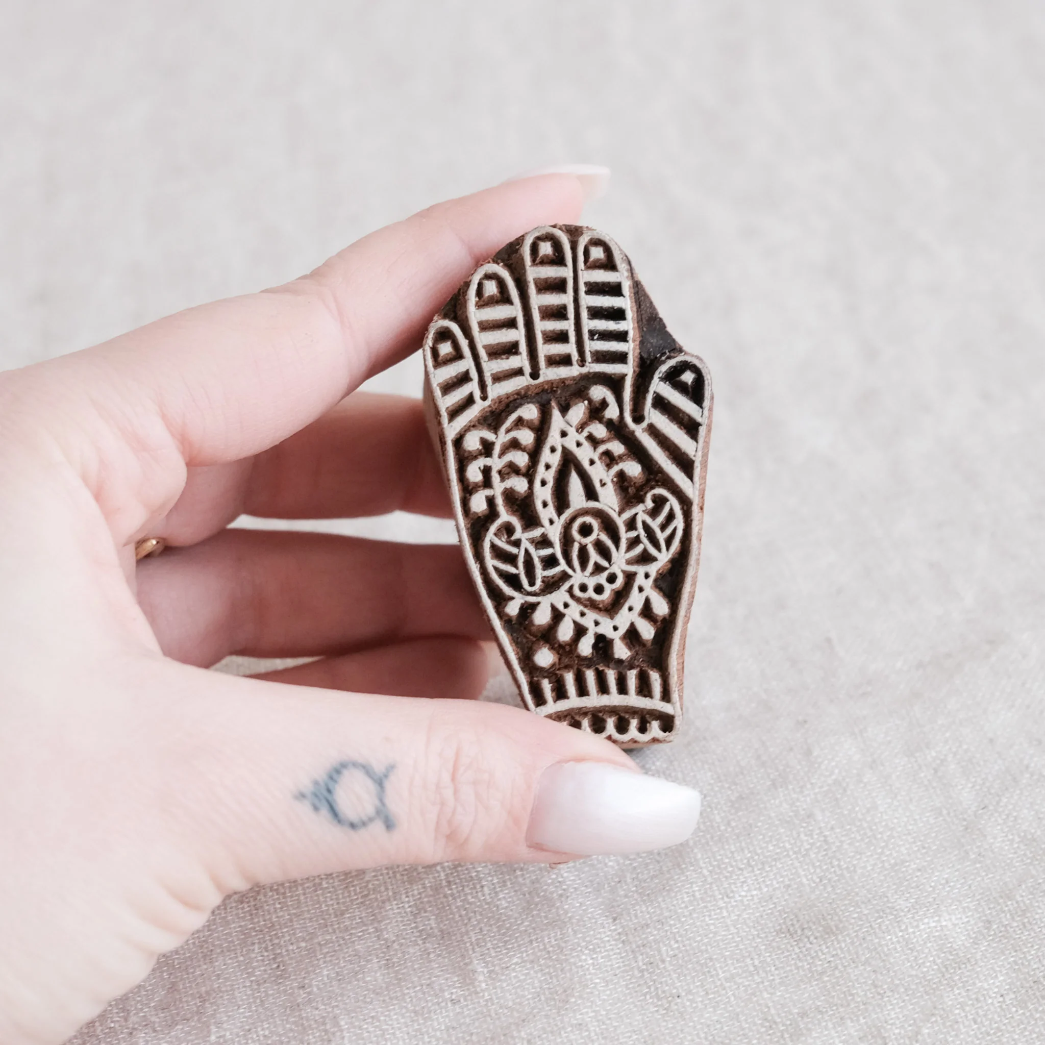 Wood Block - Striped Mehndi Hand - Image 2