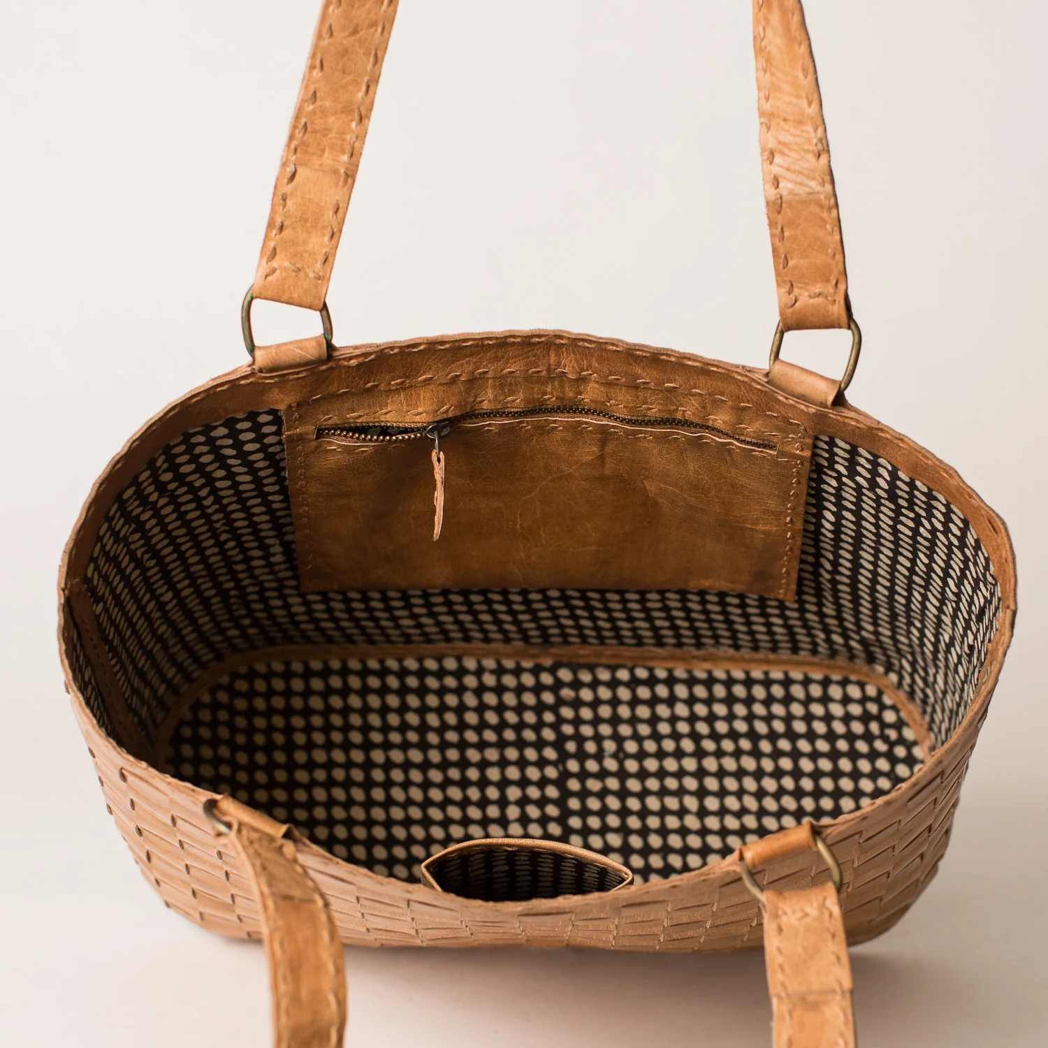 Leather Woven Medium Tote - Tan - Image 5