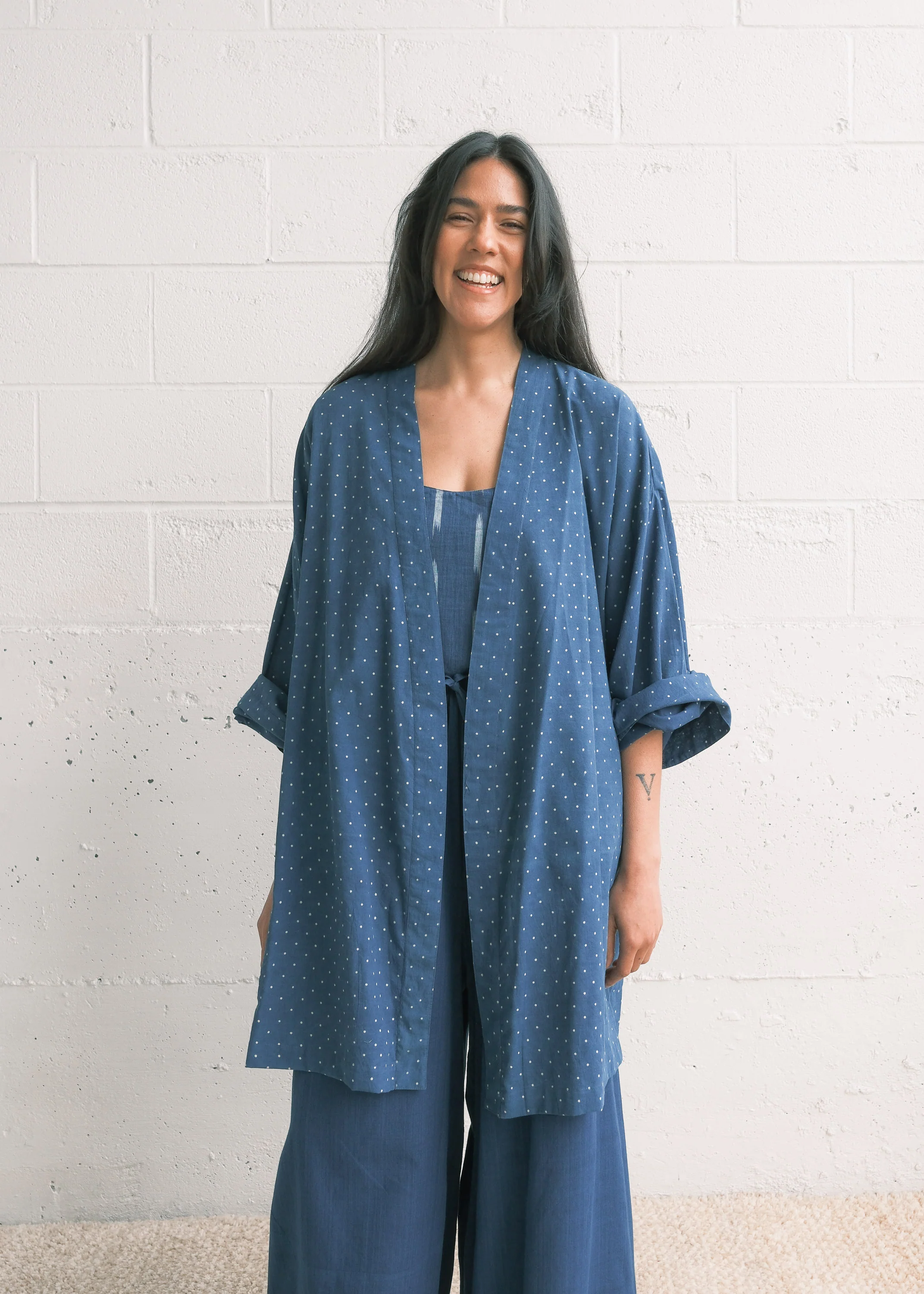 Yayla Jacket - Cotton Block Print - Indigo Starry Sky - Image 5