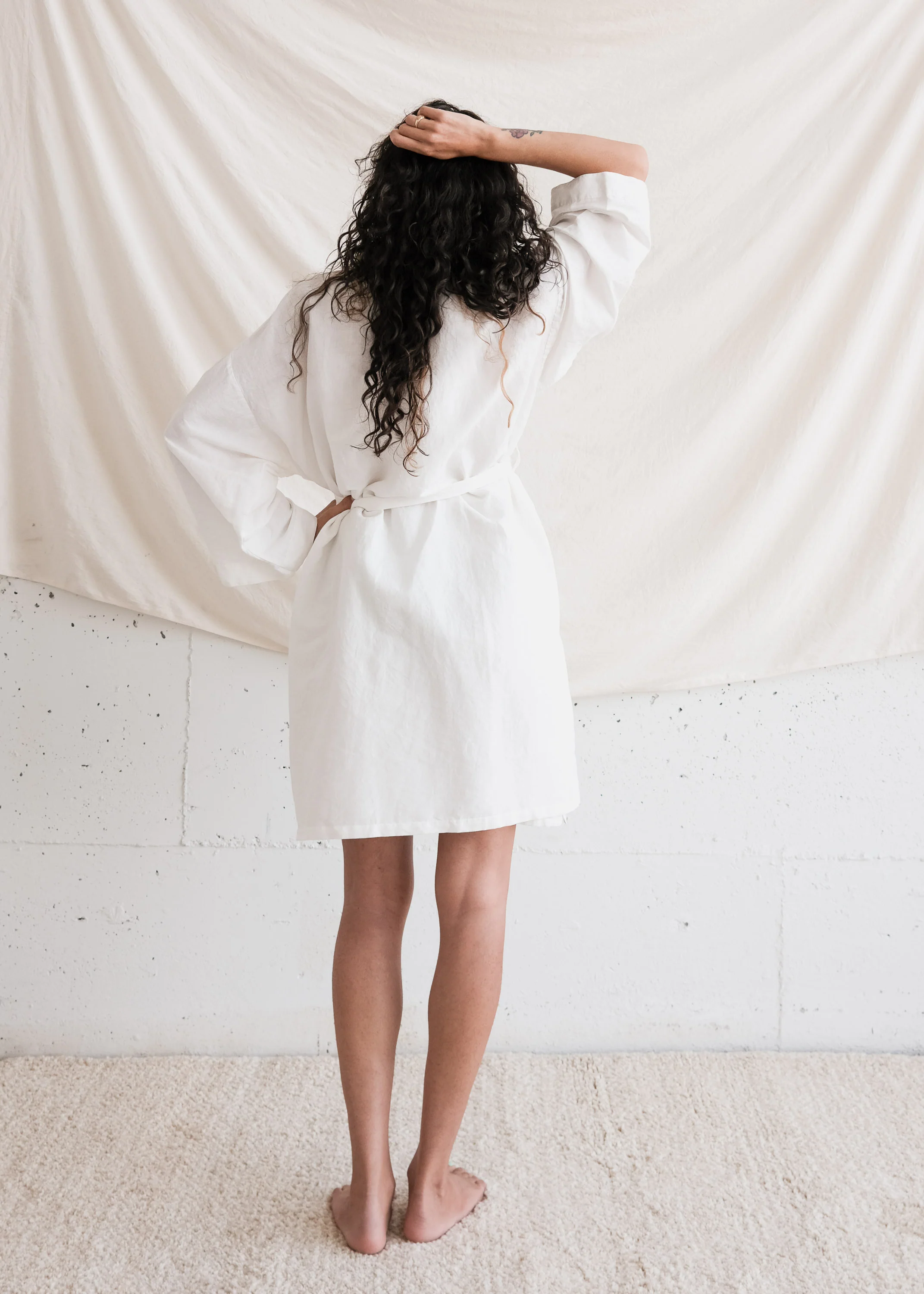 Yayla Robe - Handwoven Linen & Cotton - Cloud White - Image 2
