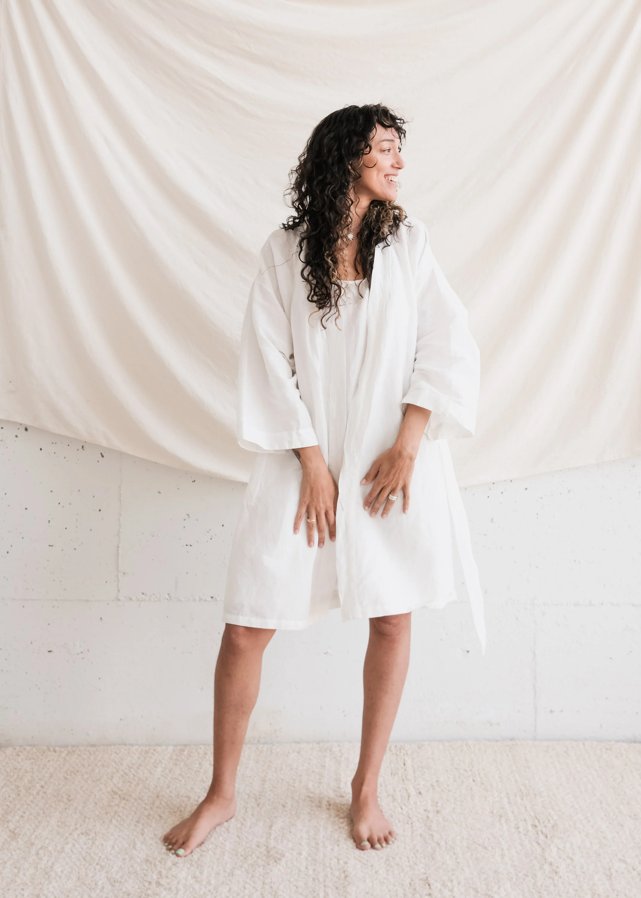 Yayla Robe - Handwoven Linen & Cotton - Cloud White - Image 4